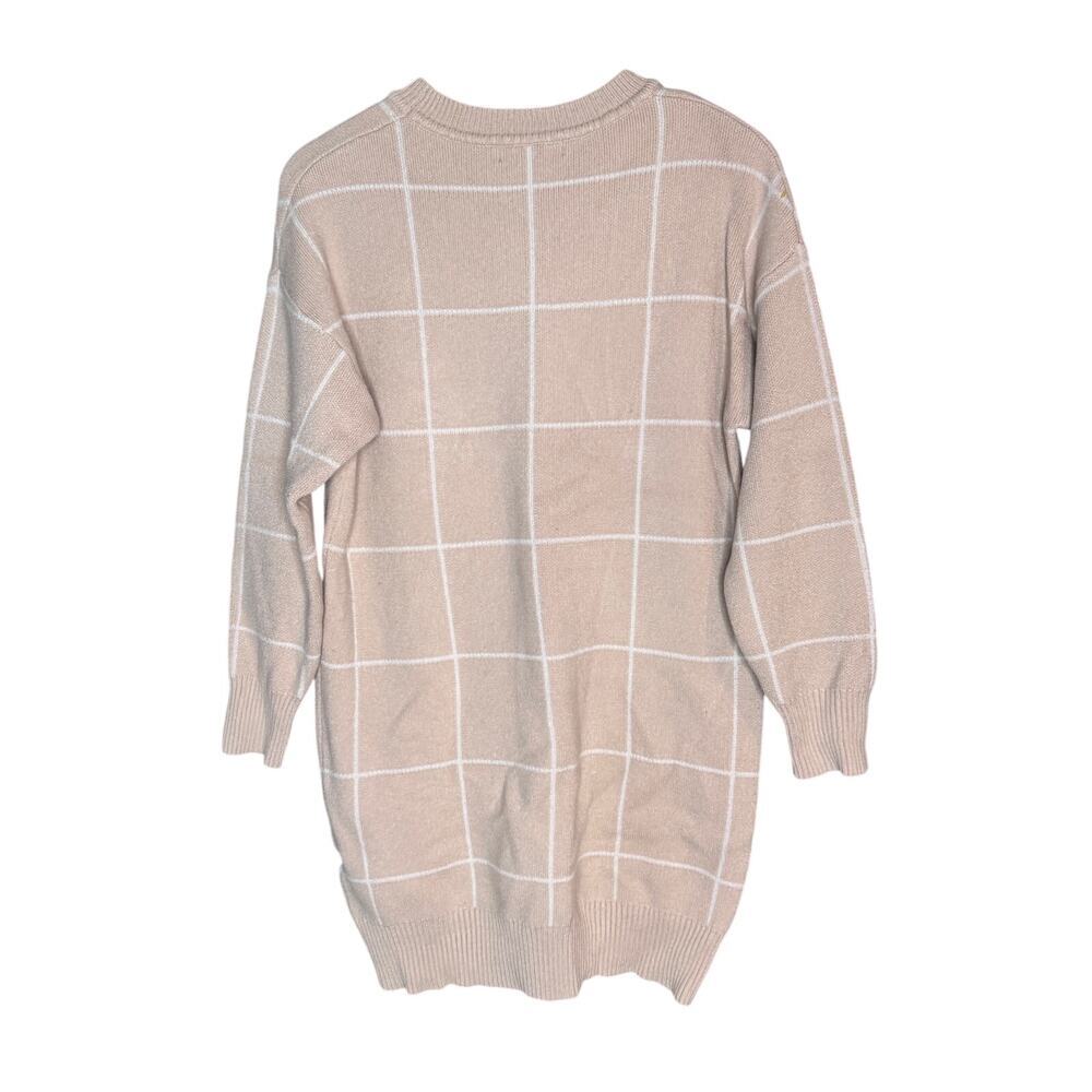 ZESICA Womens Large Sweater Dress Beige Windowpane Knit Long Sleeve Tunic - Picture 2 of 9